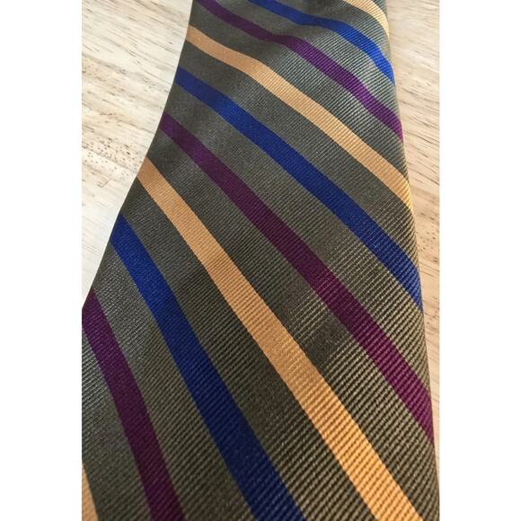 Saddlebred Mens Necktie Striped Olive Green Multicolor Stripes - Picture 2 of 6